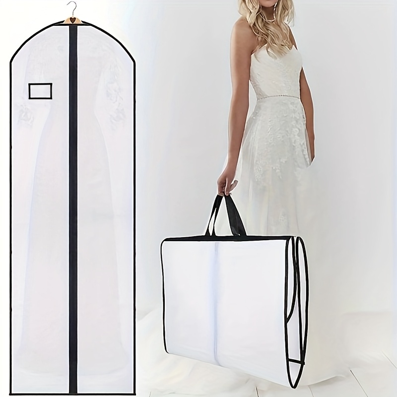 1pc White Non-woven Dress Garment Cover, Foldable Robe And Maxi Dress Garment Bag With 2 Handles And Name Card Pocket [christmas Gifts]