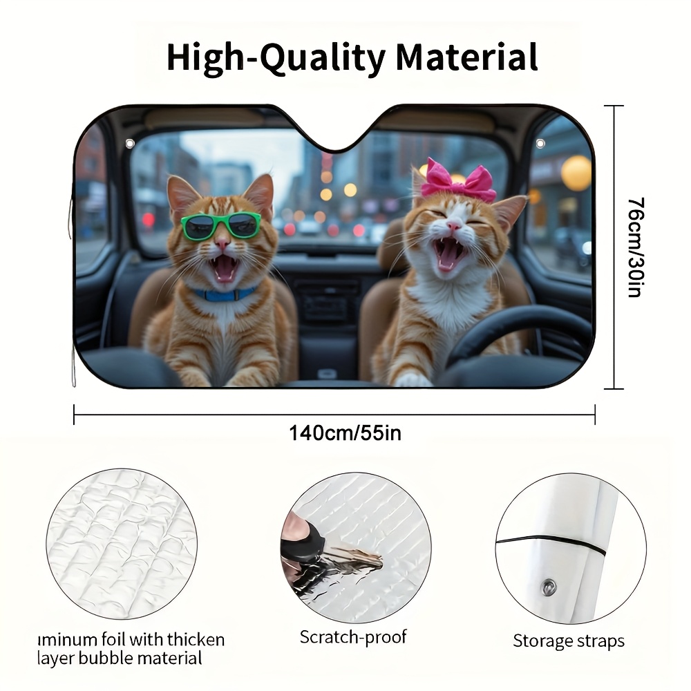 TEMU 1pc Visera de Sol para Coche con Gato Gótico, Protección Solar para Viajes de Temática , Accesorio de Vehículo de , Ajuste para Parasol, Ideal