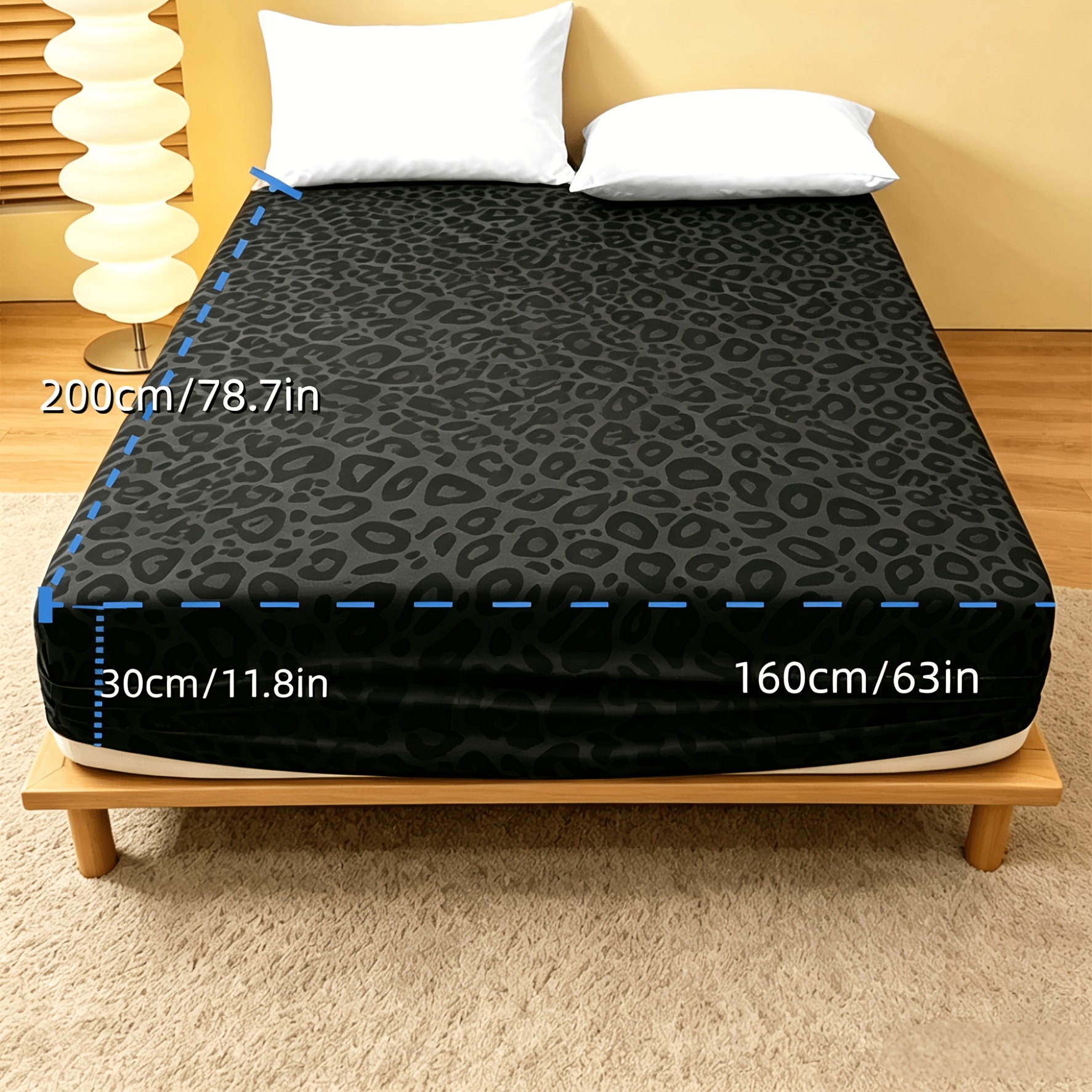 TEMU 1 pièce Drap-housse noir à imprimé léopard et avec nœud (taies d'oreiller non incluses), protège-matelas à de style rustique élégant, frais et
