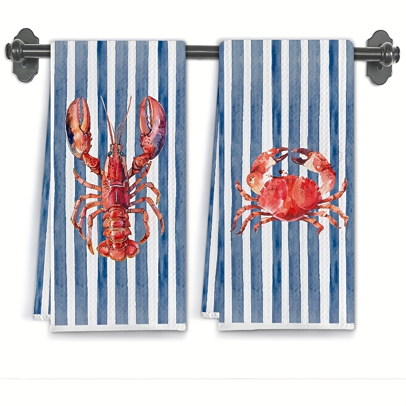 TEMU 2pcs Ocean Lobster And Crab Design Decorative Kitchen Towels, Tea Towels, 16 X 24 Inches, Cleaning Cloths, Machine Washable, Reusable, Dish