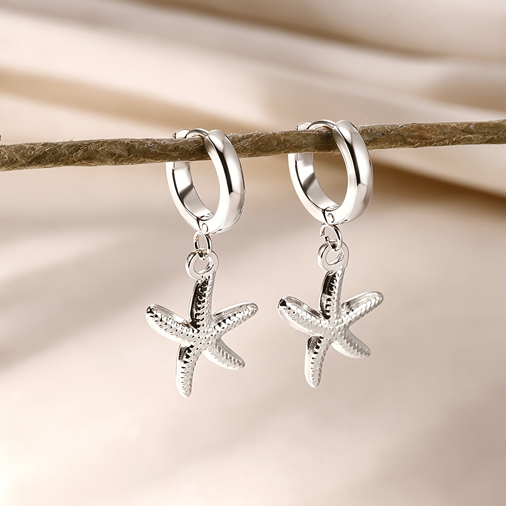 TEMU Stainless Steel Starfish Hoop Drop Earrings For Women Sea Star Dangle Huggie Earring Beach Ocean Party Jewelry Gift Waterproof