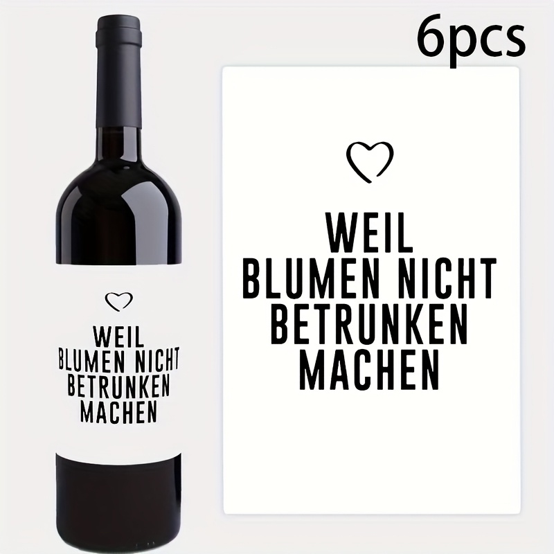 6 Sheets/pack, German Humorous Wine Bottle Stickers - Elegant "we Won't Get Drunk" Design, Perfect Gift Labels For , Girlfriends, Colleagues, Retirement, Or Party Wine Bottle Labels