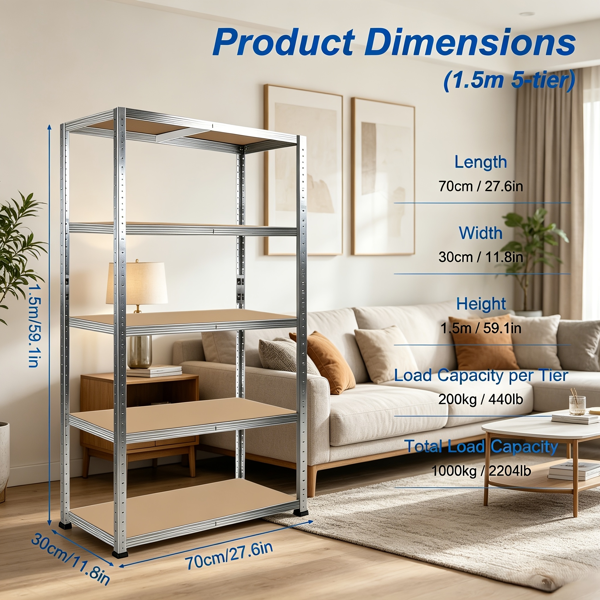 Image of Heavy-duty Shelves, Household Shelves, With A Total Load Capacity Of 1000 , For Storing Household Items. In 3 Sizes, Adjustable Shelf Height. Suitable For Homes, , And Offices, Utility Shelves