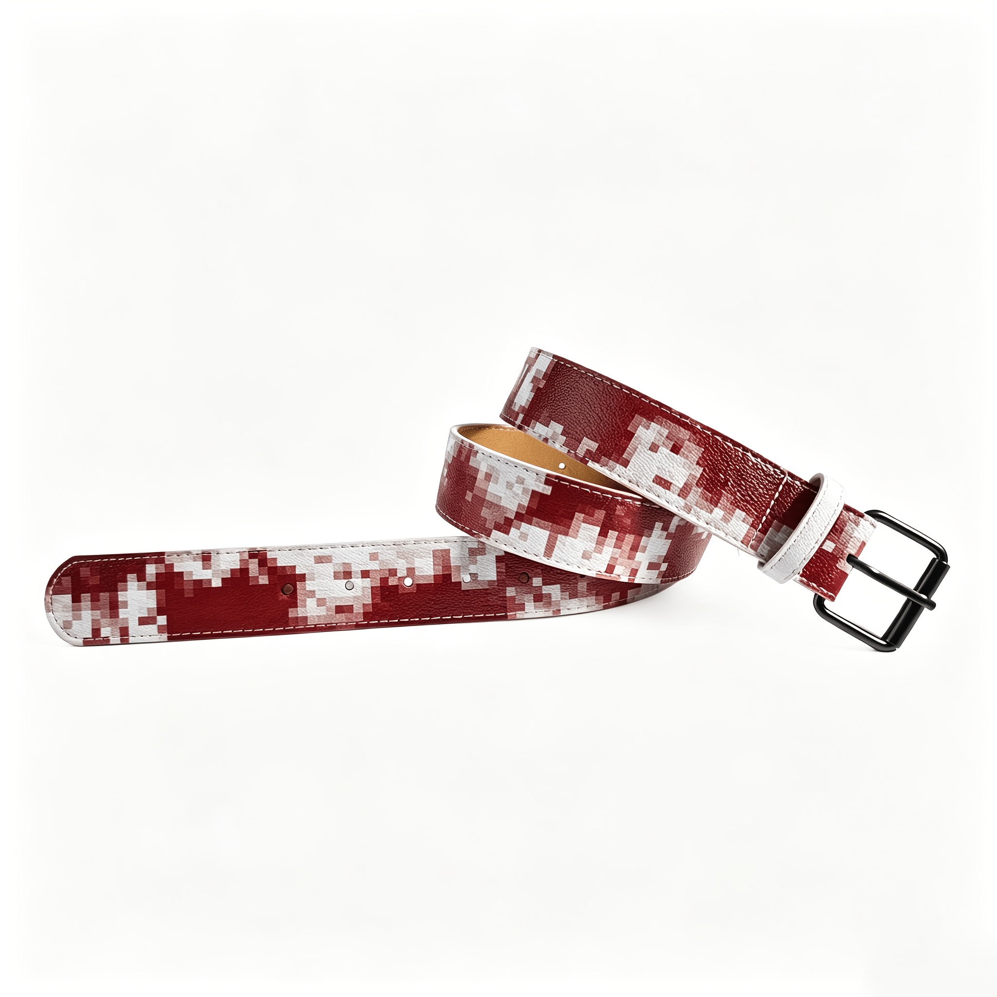 TEMU Ceinture tendance américaine cool avec imprimé pixel, boucle en métal à grille de pixels contrastée rouge et blanche, unisexe Y2K, accessoire