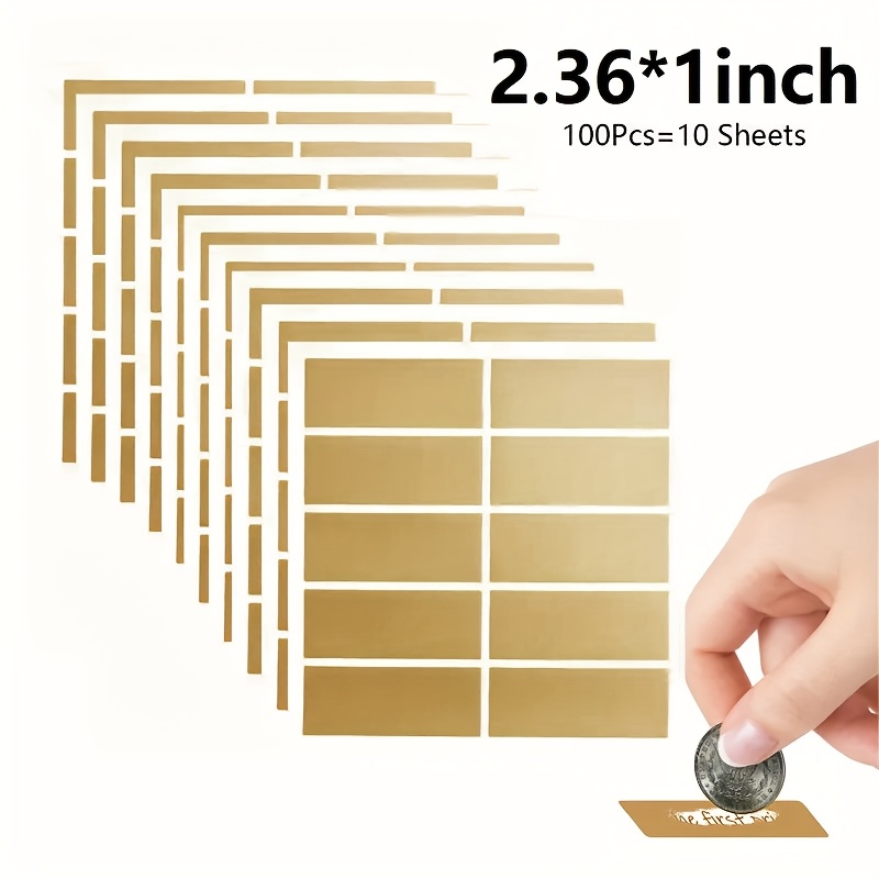 E-shop 2,4*1 Zoll, Goldene Rubbelkarte mit verstecktem Text-Passwort und Belohnungsaufkleber, Sichere Nachrichtenübertragung, Dekorative Rubbelfolie,