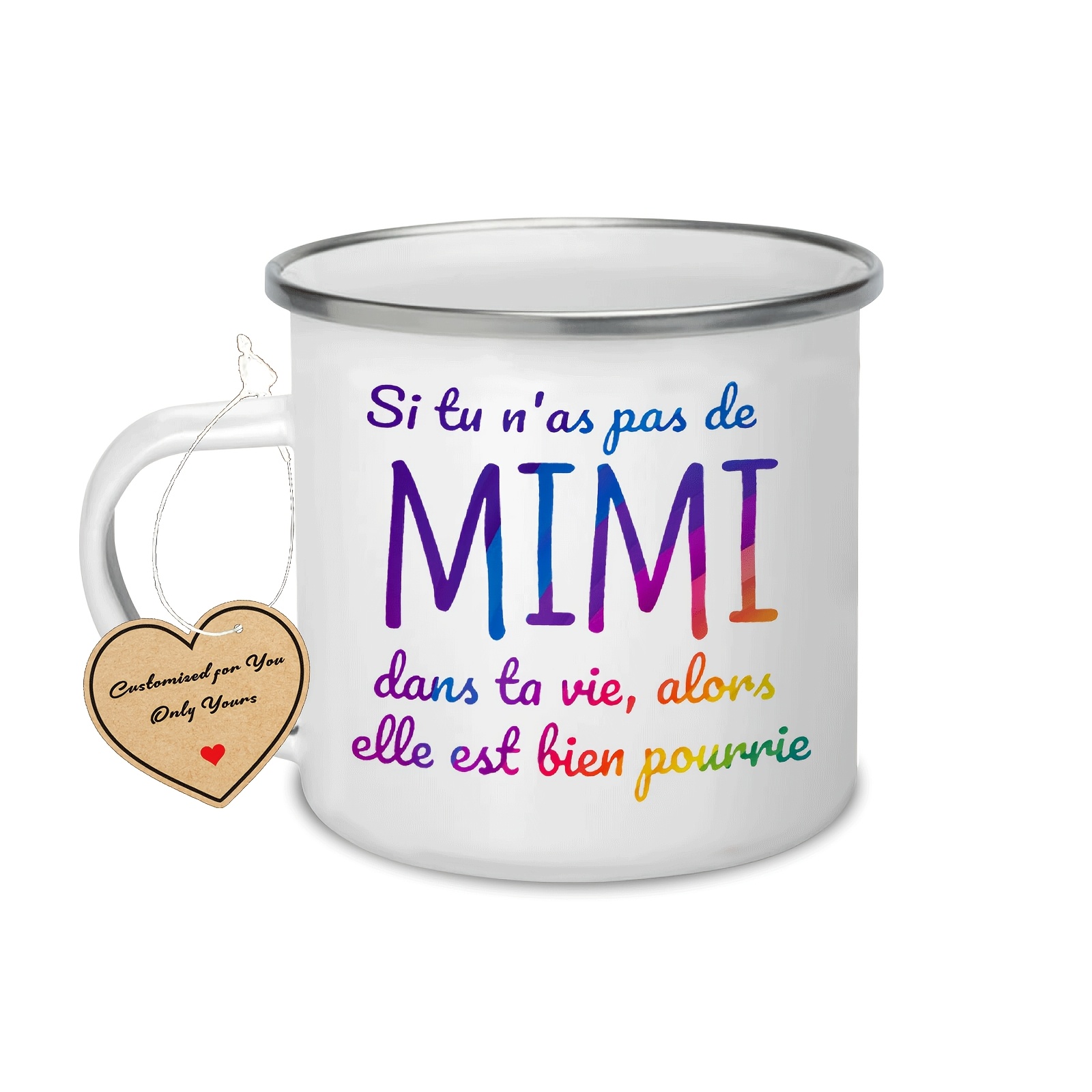 TEMU 1 tasse en émail blanc de 370 ml avec , design Mimi - Cadeau idéal pour les amateurs de restaurants et d', parfaite pour offrir, isotherme chaud