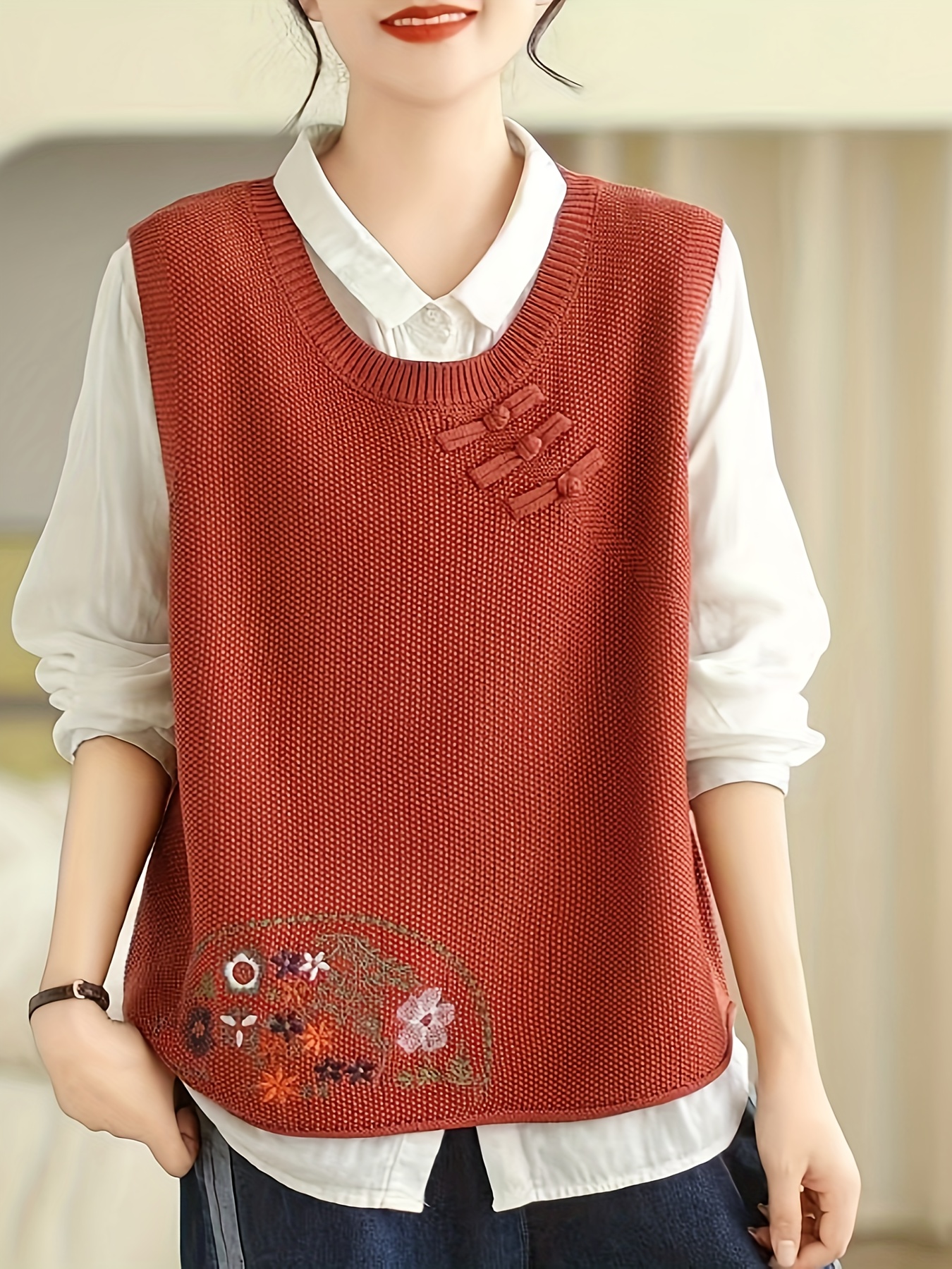 Gilet Ricamato Donna Senza Maniche Lavabile in Lavatrice,  Abbigliamento Casual e Formale Inverno, Vestiti