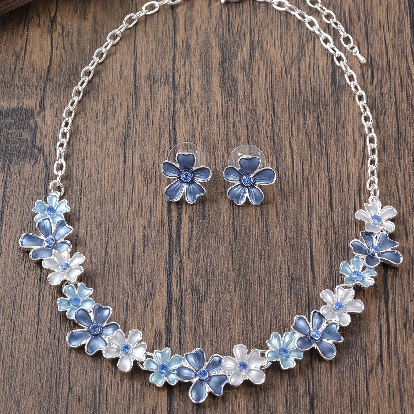 

Elegant Silvery-plated Alloy Jewelry Set Toward Women - Adjustable Enamel Necklace & Earrings, Perfect Toward Weddings & Anniversaries