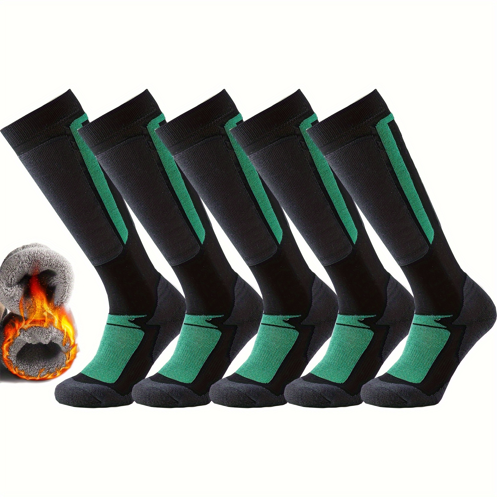 TEMU 5 Pairs Winter Warming Thick Ski Snowboard Socks For Men Women Cushion Knee High Long Outdoor Sport Hiking Socks