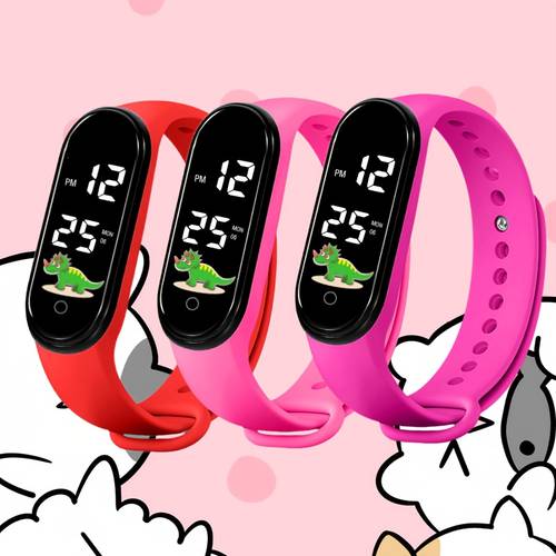 youngsterss boys and girls led watches with dinosaur pattern electronic wristband pvc adjustable strap