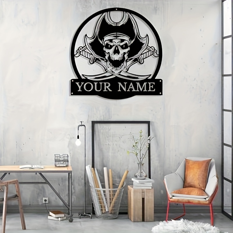 

Custom Pirate & Anchor Metal Wall Art - Personalized Sea Gangster Decor With Swords, Reusable Home Accent