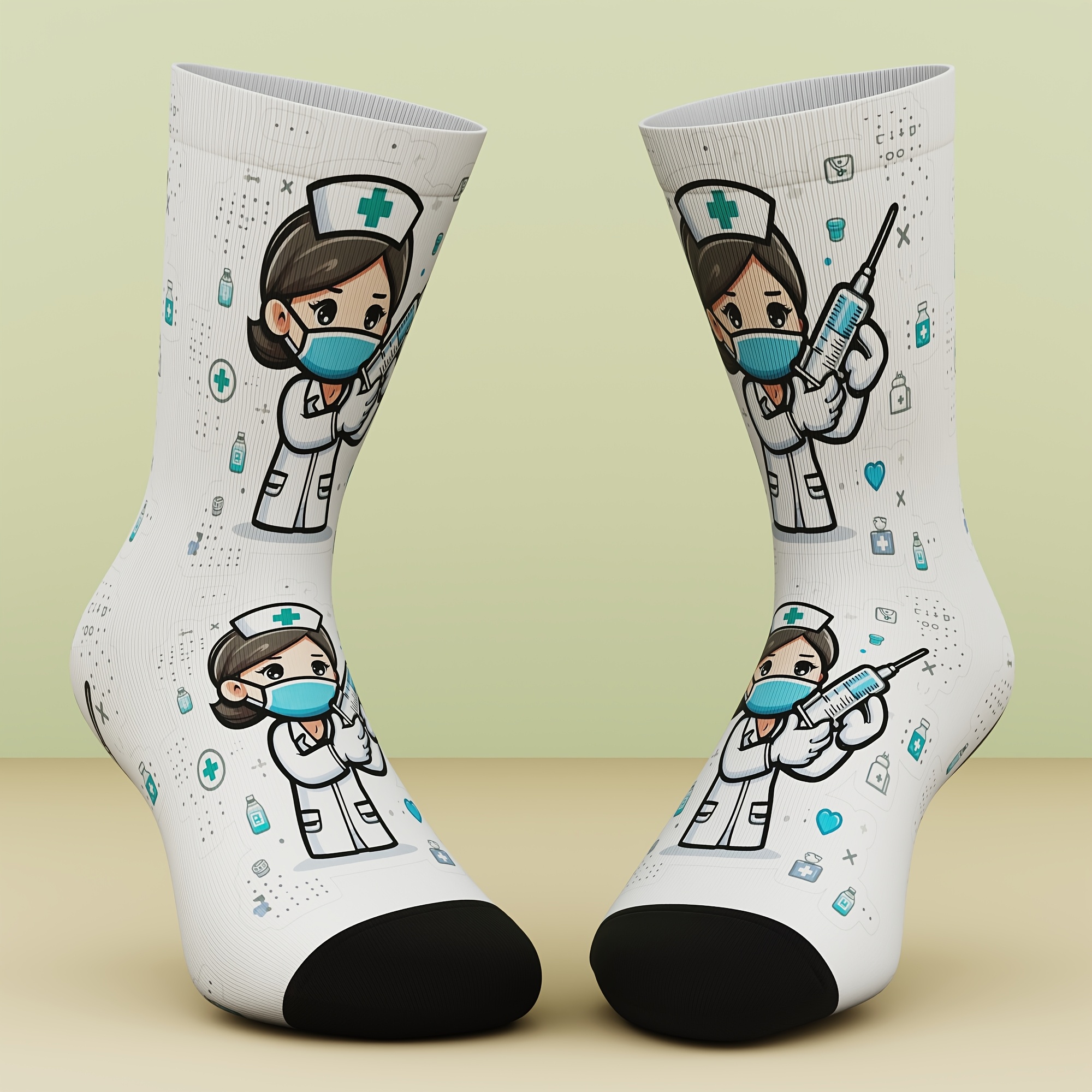 TEMU Un conjunto de calcetines unisex con un diseño médico y de enfermera de dibujos animados, elegantes, cómodos y transpirables, perfectos para