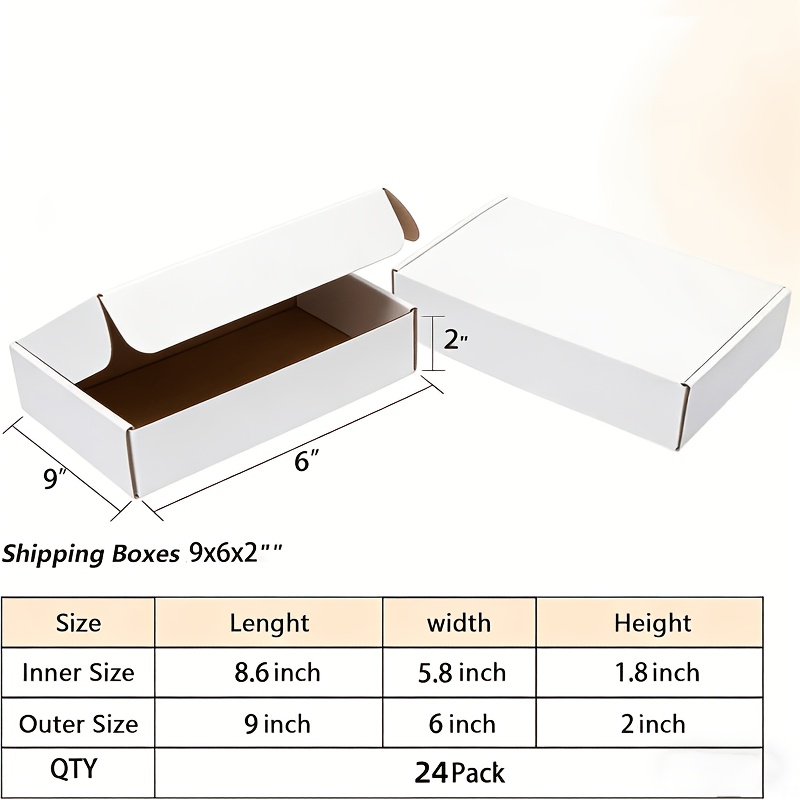 24 Pack White Shipping Boxes | 2 Sizes (9x6x2 And 10.6x6.5x2 Inch) | Heavy-duty Cardboard Mailers | E-commerce And Small Business Packaging