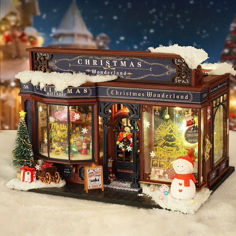 TEMU Diy Miniature House Kit - Christmas Wooden Cottage Set, Handcrafted Model With Festive Furniture For Home And Desktop . Perfect Gift Idea: