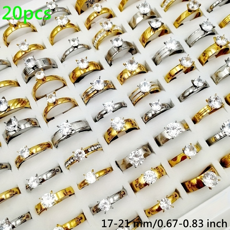E-shop Großhandel 20 Stück/Pack Damen Mode Stapelringe Edelstahl Ringe für Männer und Frauen mit Ringgrößen von 17mm bis 21mm Gemischtes Design Party