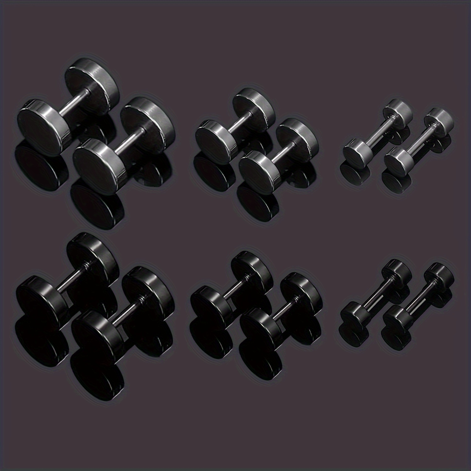 Image of 6 Pairs 304 304 304 304 Stainless Steel Black Silvery Fashion Barbell Stud Earrings Bohemian Men Women Girls Set