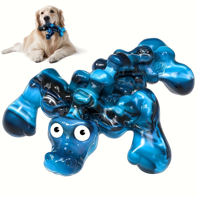 TEMU Indestructible Blue Crocodile Dog Chew Toy - Durable Nylon, Suitable For Large, Medium, And Small Breeds, With Fun Boxing Design - Perfect For Aggressive Chewers