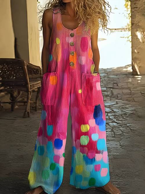 item picture womens spring summer vintage floral wide leg jumpsuit fashionable daily wear vest jumpsuit