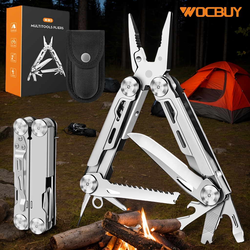 

Multi, Gifts For Men, 14-in-1 Stainless Steel Foldable Multitool Pliers With Wire,, Saw, Screwdrivers, Bottle/can Opener, Paper, Edc Gadgets For Camping, Repairing, Diy