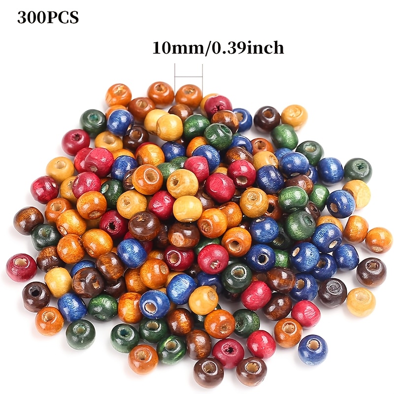 TEMU 300 Perles en bois multicolores avec grands trous, perles en bois laquées rondes de 10 mm, perles d'espacement en vrac, perles en bois de ferme