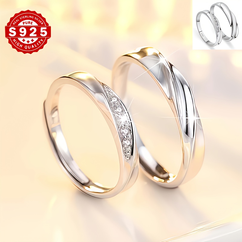TEMU Lot de 2 bagues incrustées en argent 925, luxueuses, , haut de gamme, , rétro et élégantes, premier cadeau pour fiançailles et mariage