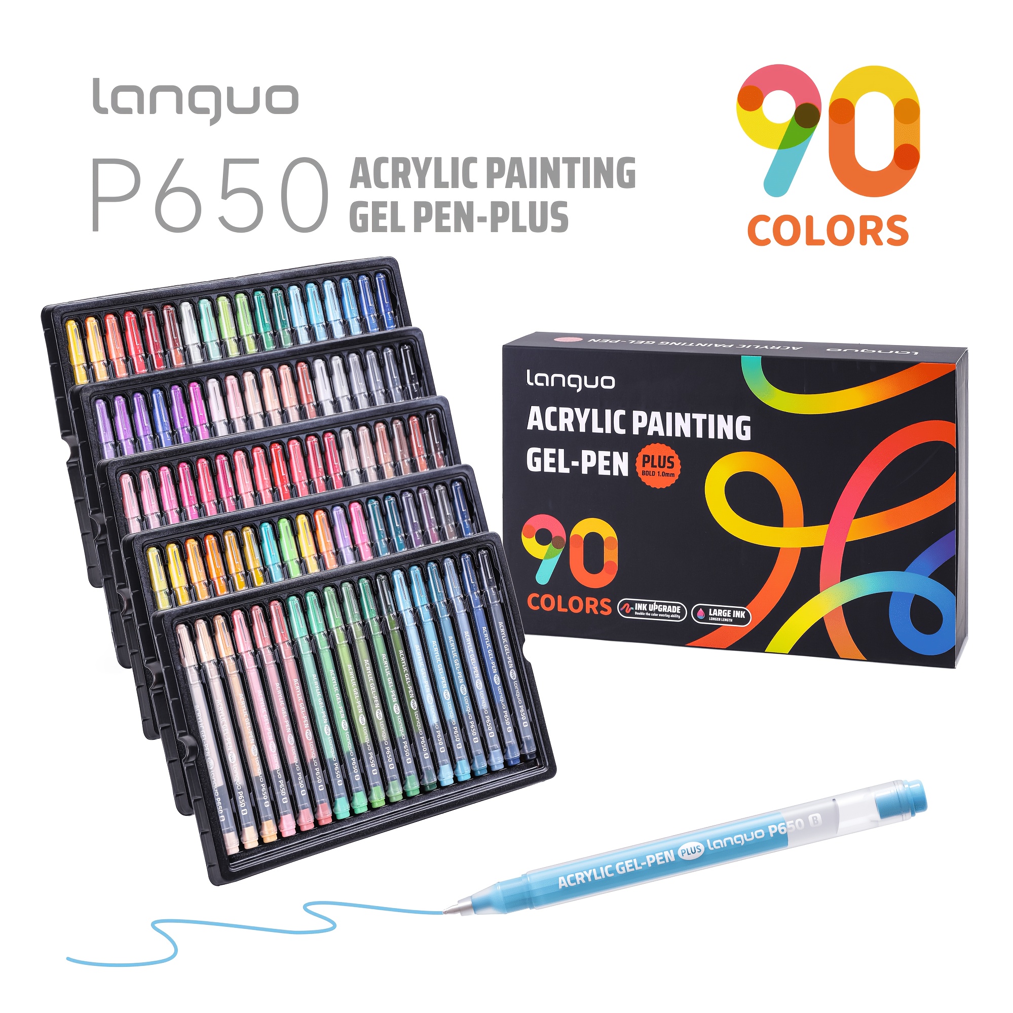 TEMU Stylos Roller à encre liquide 12/ 36/ 54/ 72/ 90, Stylo de couleur 1 mm à grande capacité, Forte capacité de permettant la peinture en couches,