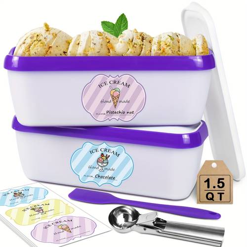 set of 2 ice cream tub containers 1 5 quart ea freezer storage tubs with labels double insulation design ideal for jelly yogurt