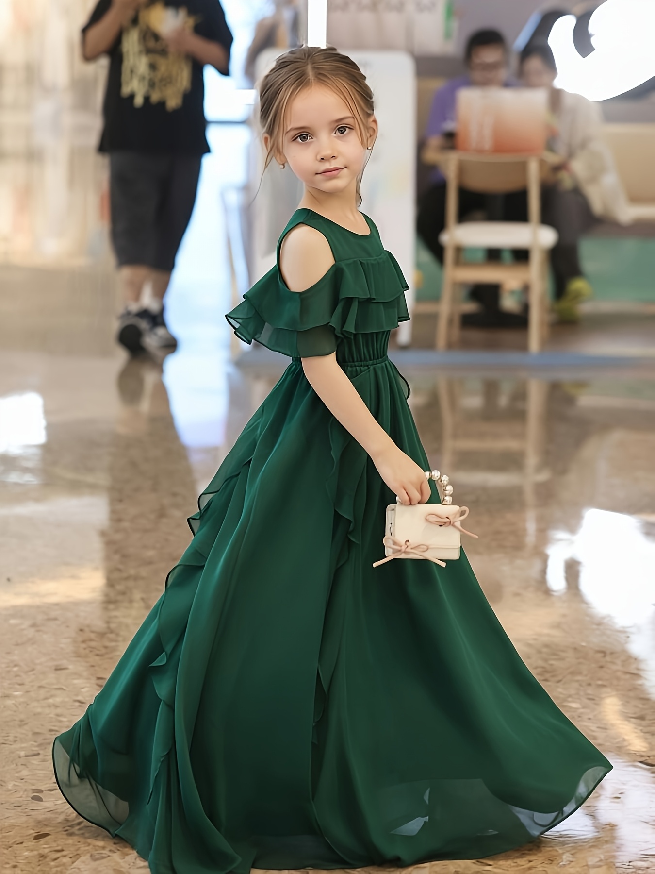childrens green bridesmaid dresses Jewel Zipper Back Long Chiffon Junior Bridesmaid Dress