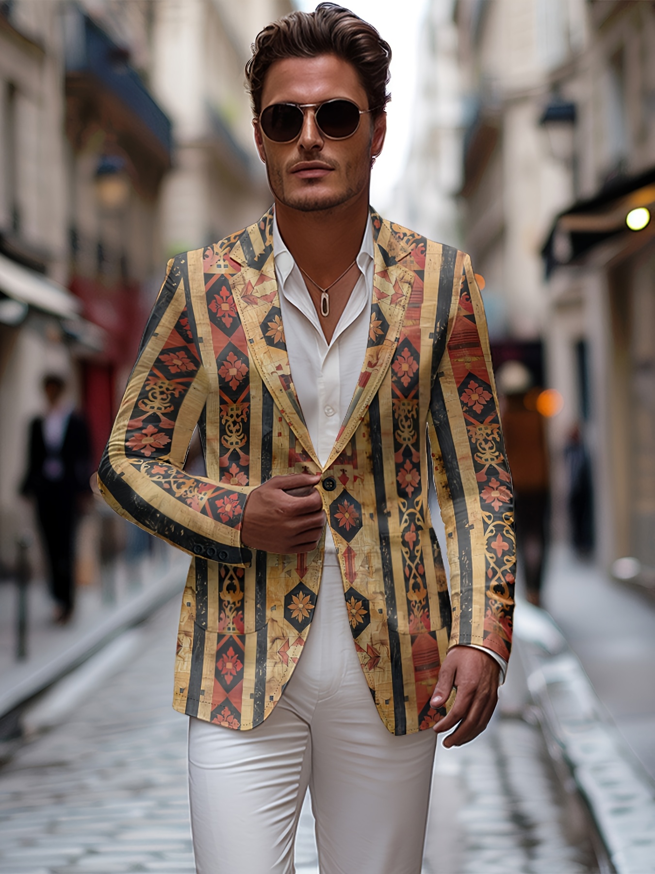 men's fashion stripe print casual suit jacket party Temu