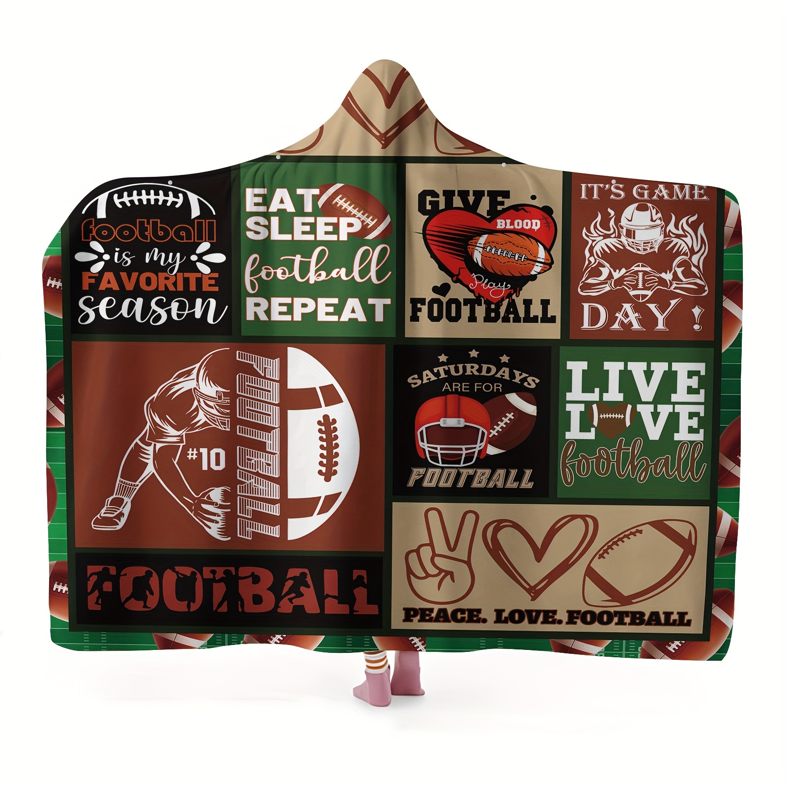 

1pc Of Rugby Patterned Wearable Hat Blanket, Patterned Blanket, Blanket, Soft And Warm Blanket Suitable For Sofa Cover Blanket, Blanket, Travel Warm Wearing Blanket, With Snap Buttons