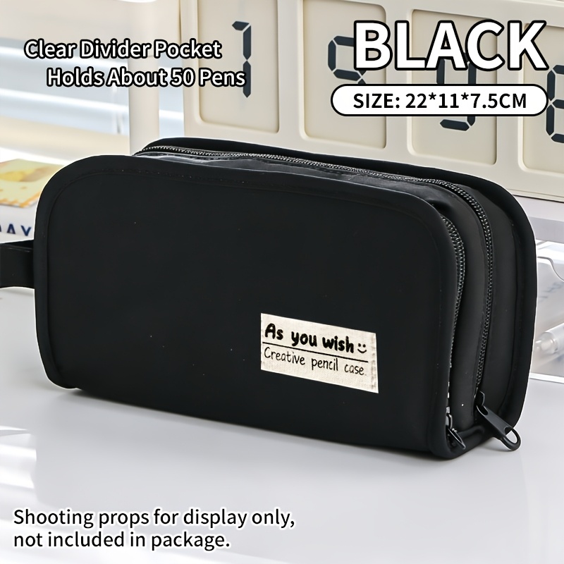 TEMU Double-layer Minimalist Large-capacity Pencil Case - Available In Black/purple/beige/green/blue, A Multi-functional And Stylish Organizer With
