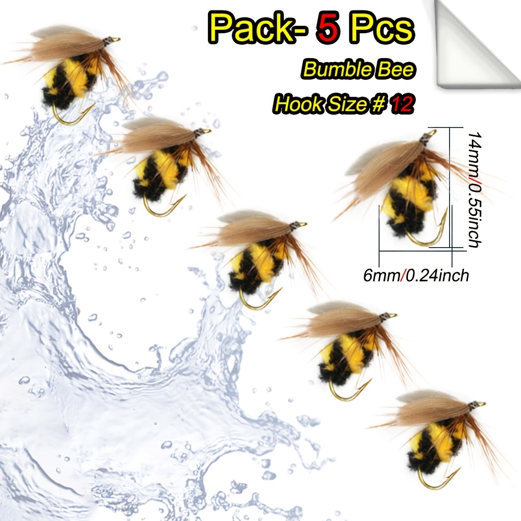 Image of 5/10pcs Artificial Insect Bumble Fishing Bait Salmon Flies Trout Dry Fly Fishing Lure Fishing Hook-material Artificial Feather And Rayon