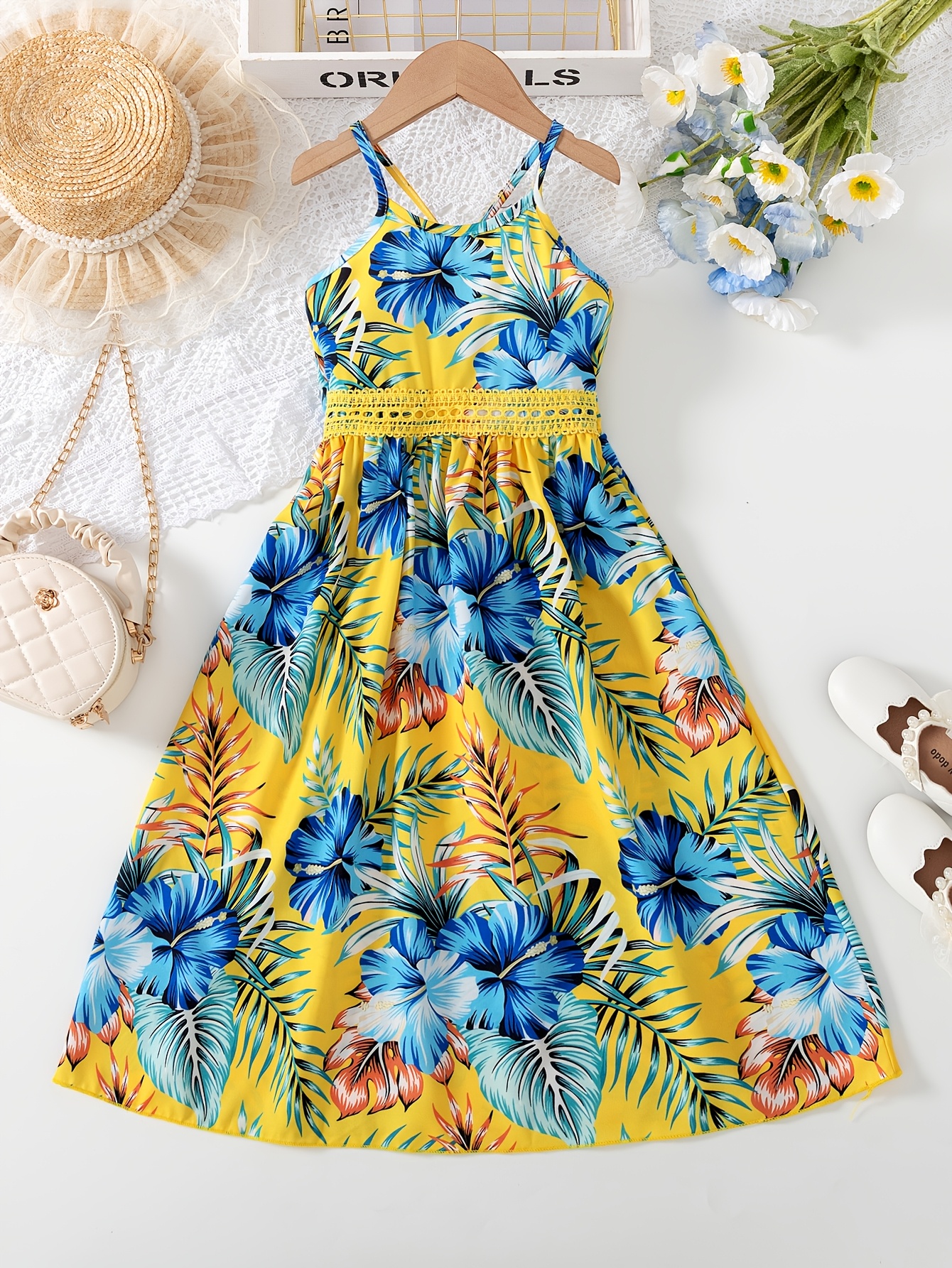 young fashion hawaiian dresses Monstera Paradise Girls’ Hawaiian Smocked Dress Blue / 2