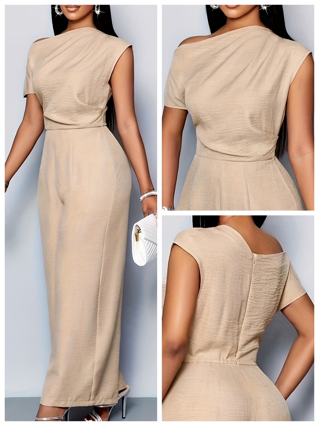 A Stylish And Elegant One-Shoulder Solid Color Jumpsuit Is Perfect for Casual Holiday Gatherings