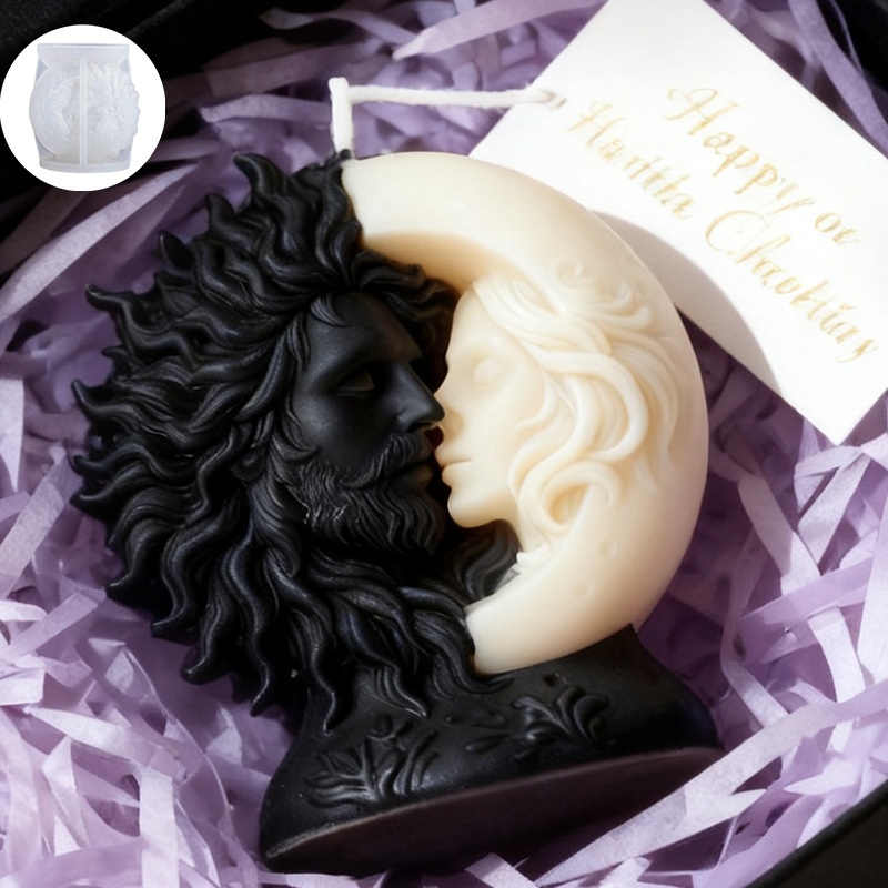 1pc 3d Artistic Sun And Moon Shaped Candle Silicone Mold, Sun God And Design, Mold Details Exquisite Replicating Hair And Facial Lines, High-temperature Resistant And Easy Demolding