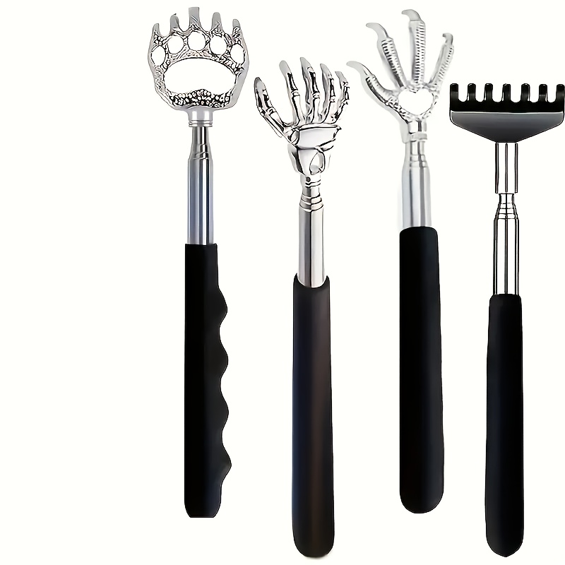 4pcs Unisex Adult Back Scratcher Set, Black Retractable With Rubber Handle Massage Tool, Practical Retractable Gift For Parents And Teens