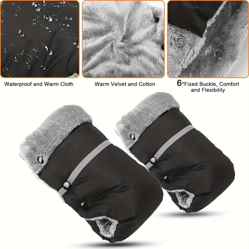 reflective winter stroller gloves for   waterproof windproof warm with thick fleece lining details 4