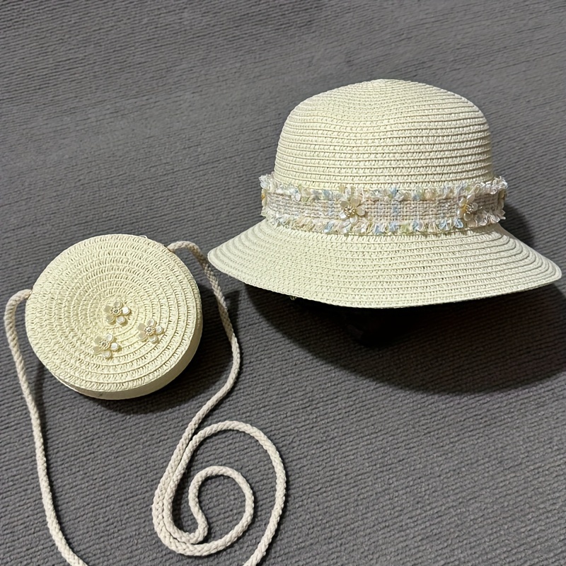 2pcs/Set Kids Woven Straw Hat Shoulder Bags Set Lovely Colorful