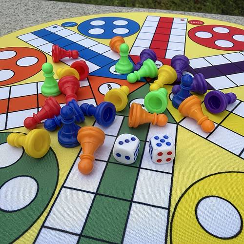 50cm six player ludo flying rubber board game 50cm large round board flying board 24pcs in 6 colors and 2 dice is foldable for storage and can be used as a computer mouse pad ideal for socializing