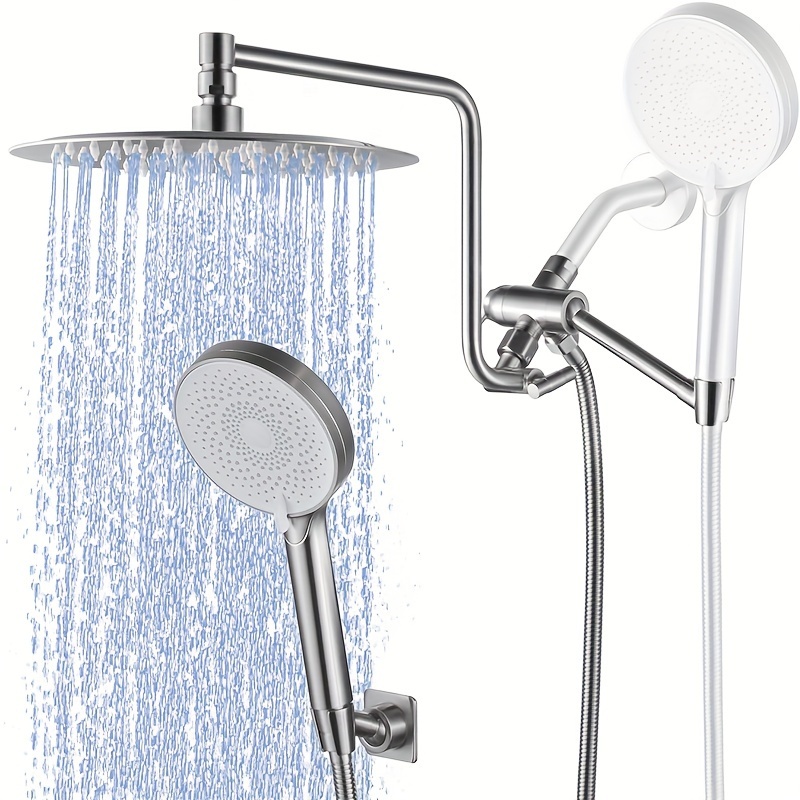 

Brushed Nickel Waterfall High Pressure Stainless Steel Shower Set - W/handheld Shower Head, 3-way Switcher, Z Extension Arm - 71 In. Flexible Hose