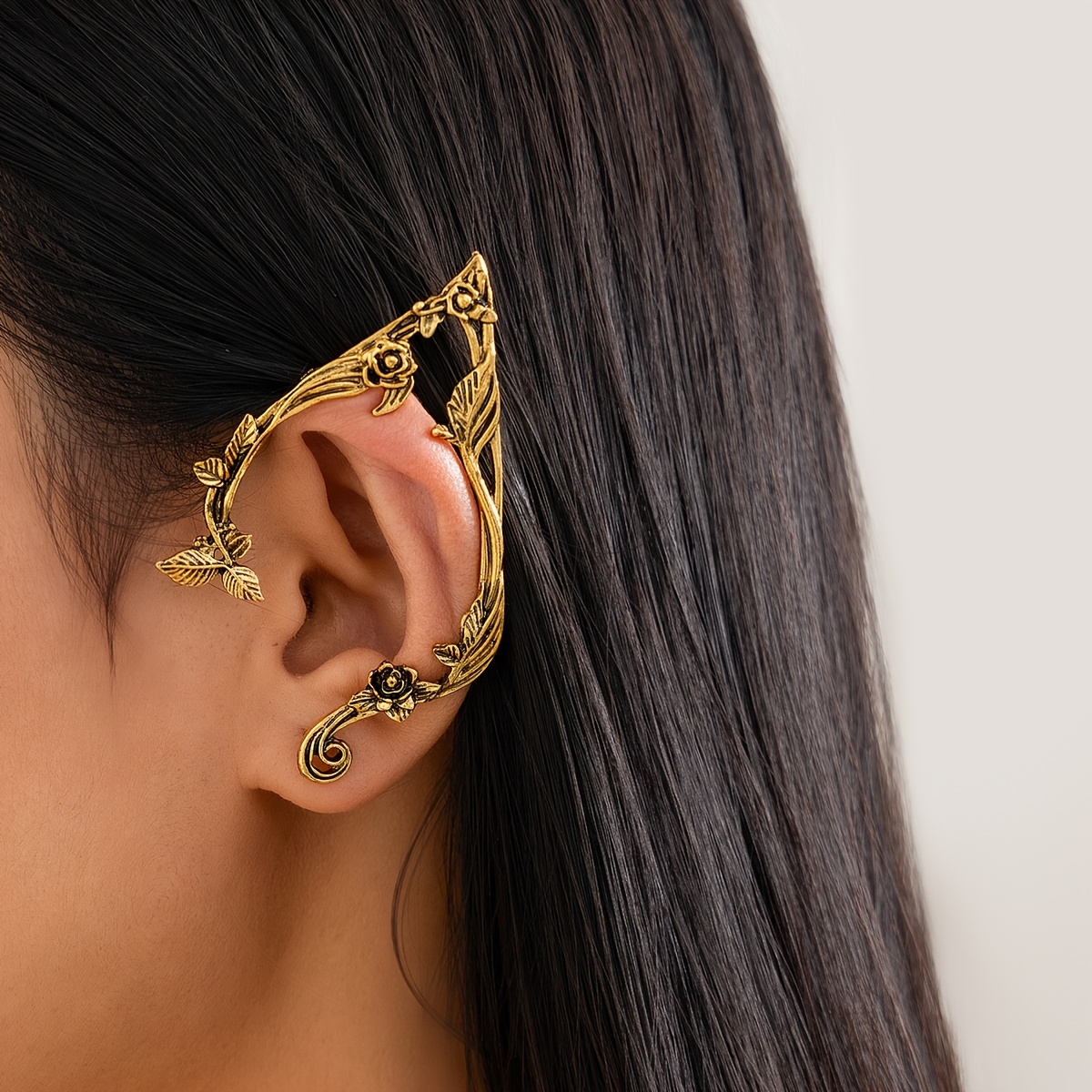 Women's Vintage Elf Asymmetrical Flower Design Stud Earrings