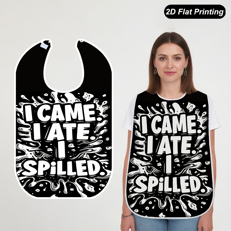 TEMU 1pc 2d Flat "eat With " Quote Print Bib, Stylish Anti-scatter Feeding Pouch, Suitable For Adults And The, Unisex Versatile Design, Chic Style,
