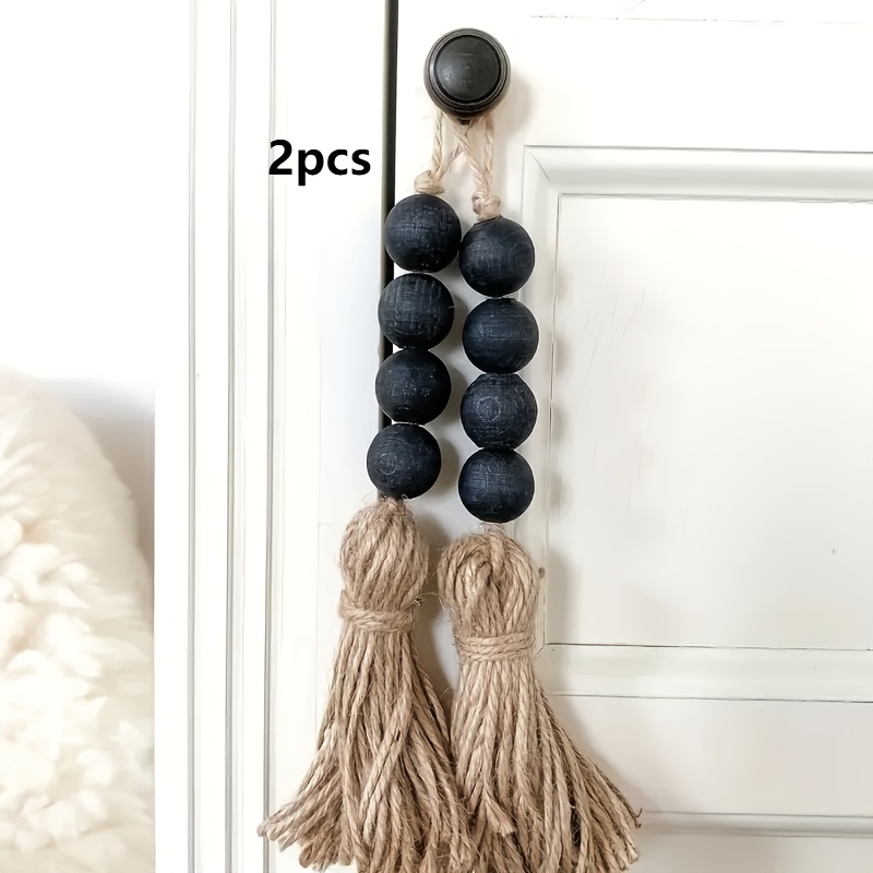 

Guirlande de Perles en Bois Rustique 2pcs avec Pompons – Décoration Murale de Style Ferme pour , Perles en & Naturel, Design en Mélange de Lin, Pas d'Électricité