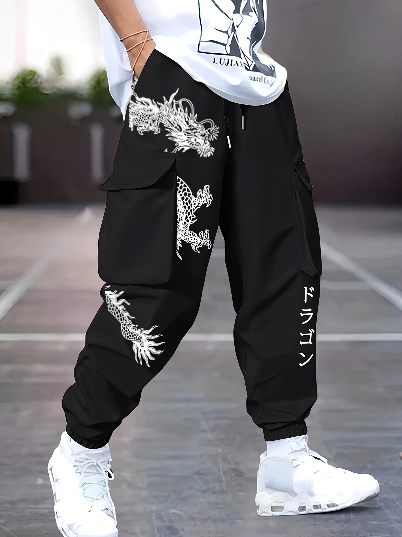 Jogginghose Herren Drachen Print - Lustige Retro Sport Hose Mit Taschen
