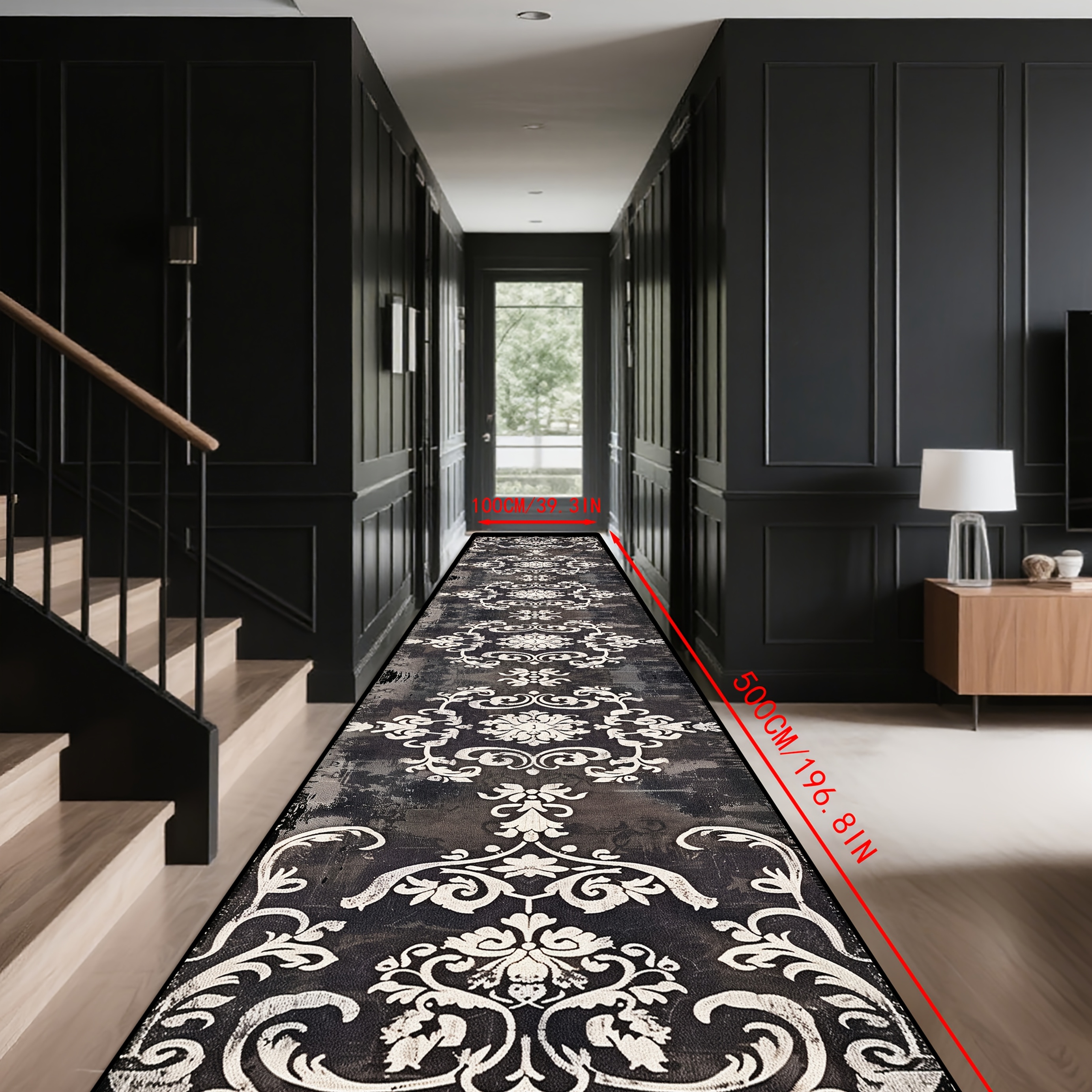 TEMU Golden Diamond Velvet 1pc Nordic Vintage Pattern Living Room Sofa Decorative Carpet, Elegant Terrace Large Area Runner Rug, Precision Edging,