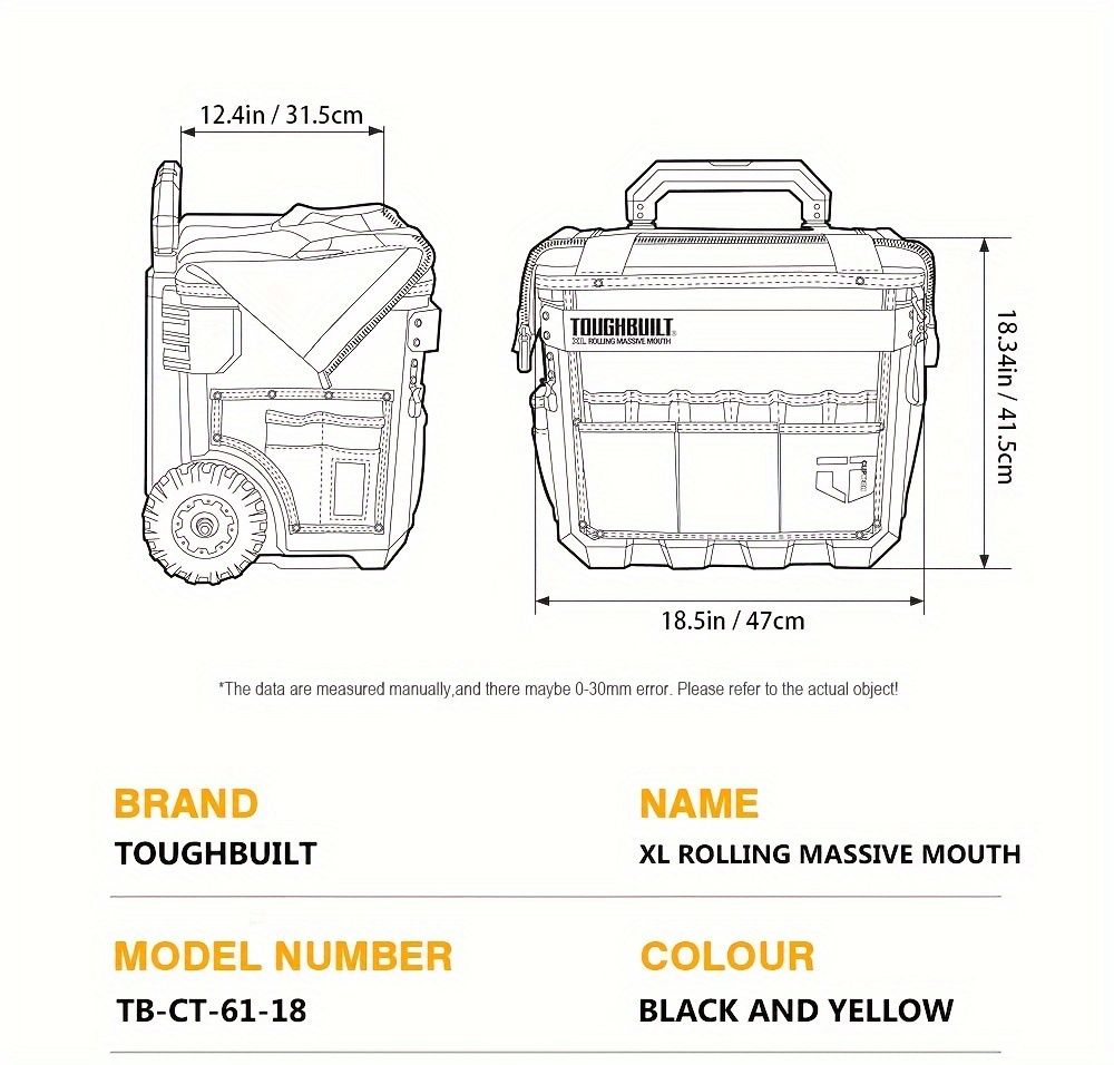 xl rolling tool bag with   uncharged polyester tool organizer black tb ct 61 18 without battery details 1