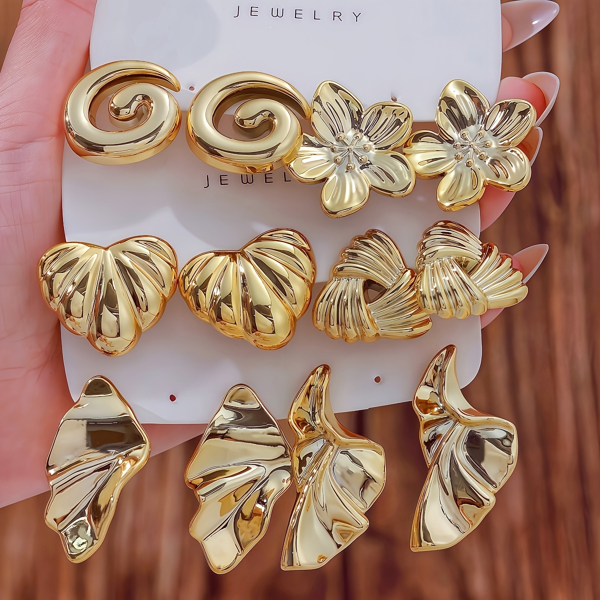 2 6 pairs of western border fashion ccb irregular geometric golden ear jewelry set retro easy   style five petal flower maple leaf stud earrings suitable for daily holiday and party wear
