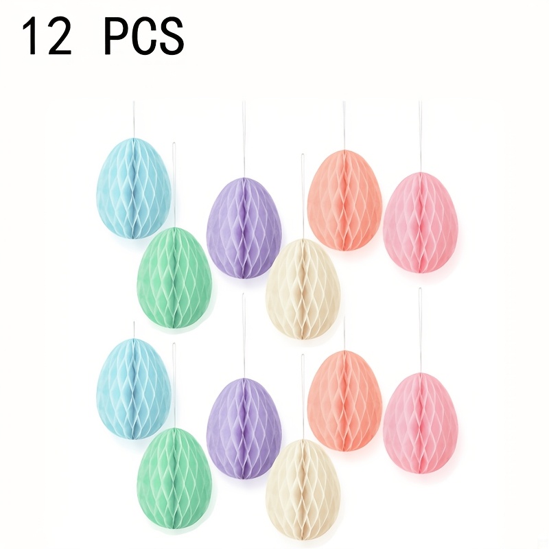 12pcs Easter Decorations | Paper Honeycomb Eggs Tree Decorations For Basket Party Supplies Indoor Outdoor, Festival Pendants, Hanging Decorations