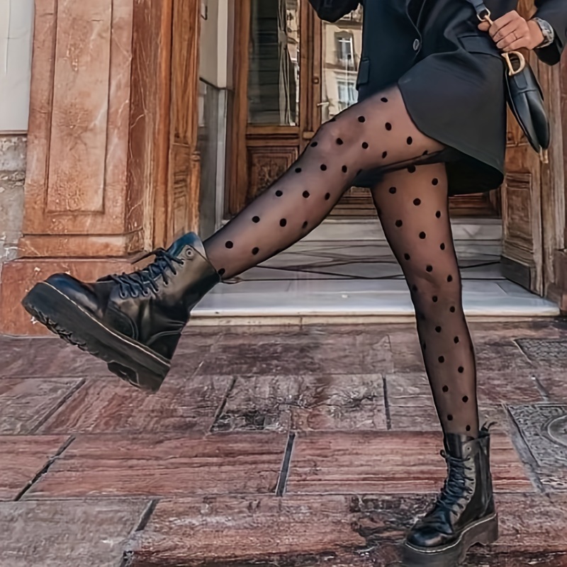 

Elegant Polka Dot Sheer Tights For Women - High Waist, Stretchy Nylon & Spandex , Everyday Chic