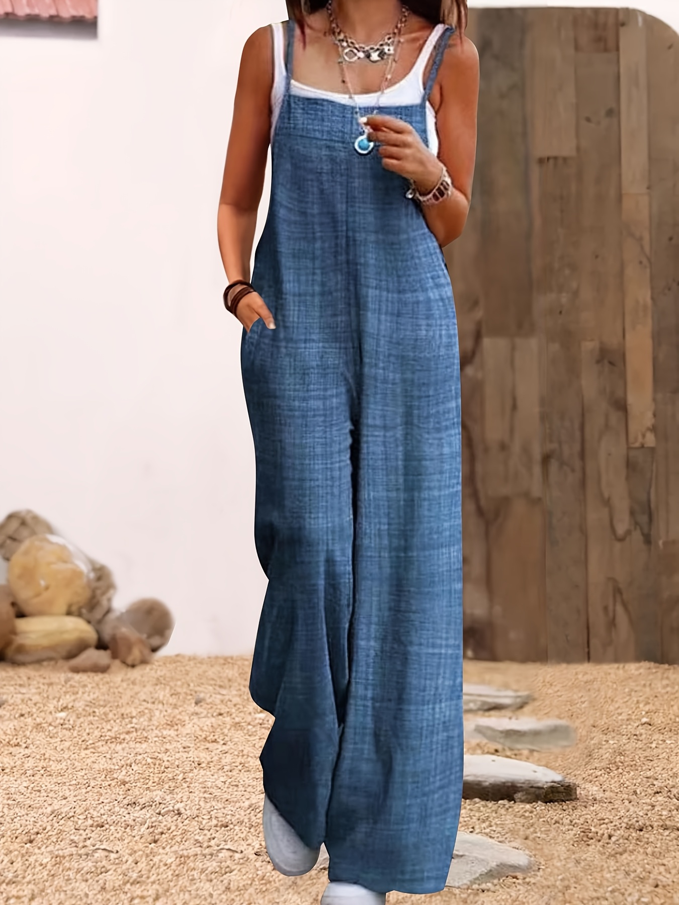 Women'S Vibrant Yellow Wide-Leg Jumpsuit with Spaghetti Straps Casual,  Versatile, Sleeveless Overalls with Pockets Spring/Summer Casual